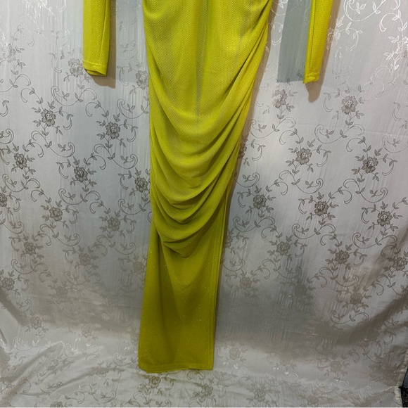 Vici Runched Lime Glitter Bodycon Maxi Long Sleeve Dress SMALL - Picture 11 of 15